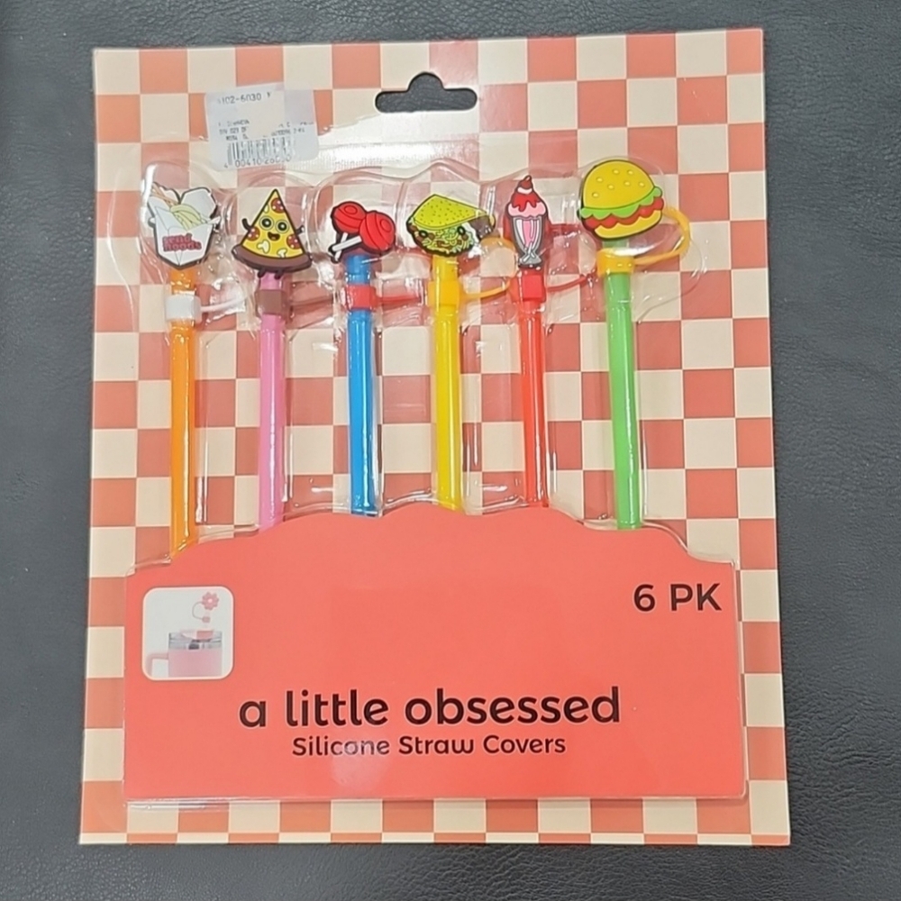 A LITTLE OBSESSED SILICONE FOOD THEMED STRAW and STRAW COVERS